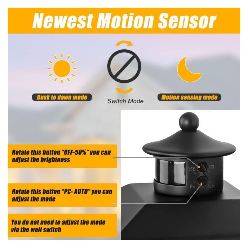 Large Motion Sensor Outdoor Light Fixture-3 Mode Motion Detection Porch