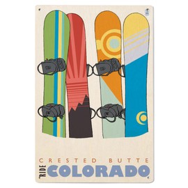 Lantern Press 6x9 Inch Wood Sign, Ready to Hang Wall Decor, Crested Butte, Colorado, Snowboards in Snow