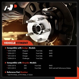 A-Premium 2 x Front Wheel Bearing and Hub Assembly with 5-Lug Compatible with Dodge Charger 2006-2014, Challenger 2008-2014, Magnum 2005-2008, Chrysler 300 2005-2014, RWD Only