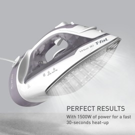 T-Fal Virtuo Steam Iron for Clothes with Retractable Cord, Portable Iron and Steamer for Clothes, Ceramic Nonstick Soleplate, 1500 Watts, Anti-Drip, Auto-Off, Scratch Resistant, Grey
