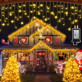HRANBOTY 82 FT Outdoor Christmas Lights with 176 Drops, Christmas Decorations Fairy Lights 616 LED 8 Modes, Plug in Waterproof Hanging String Lights for Home Xmas Tree Yard Wedding Party Warm White