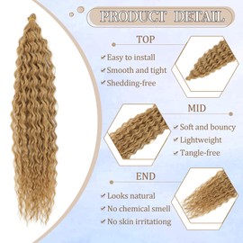 FANLUTYIN 22 Inch Curly Crochet Braiding Hair 3 Packs Ocean Wave Crochet Hair Extensions Deep Wave Synthetic Braiding Hair Curls Hair Twist Water Wave Braided Hair (27#, 22 Inch 3 Packs)