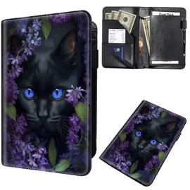 Server Book for Waitress, Waiter Book Server Wallet Fit Serving Aprons, PU Leather with Zipper and 7 Large Pockets Pen Holder for Checks Pen Holder Personal Organizer Wallet,Cute Black Cat Flowers