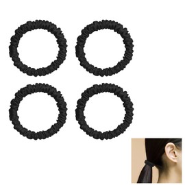 4 PCS Silk Hair Scrunchies, 100% Pure Mulberry Silk 22momme Ponytail Holders Friendly Luxurious Elastic Satin Hair Bands Anti-Crease Anti-Breakage Black Skinny Scrunchies Girls Kids Adult Use