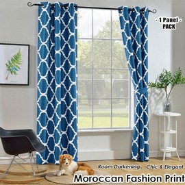 Melodieux Moroccan Fashion Room Darkening Blackout Grommet Curtain for Bedroom Living Room, 42 by 72 Inch, Royal Blue (1 Panel)