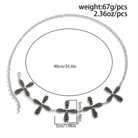Silver Cross Pendant Waist Chain Belt for Women，35Inch Long Metal Link Chain Belt Outfit Dress Body Jewelry， Rave Outfit Link Waist Belt Jewelry for Women (black)