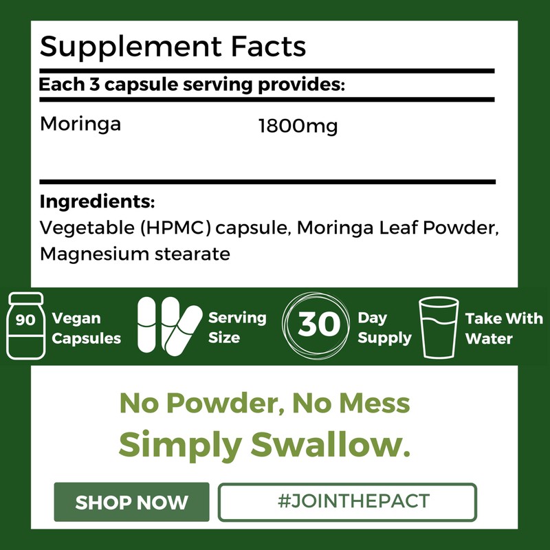 Nutripact Moringa Oleifera Capsules - 1800mg per Serving - Pure