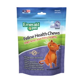 Emerald Pet Feline Health Chews Hairball Support — Natural Grain Free Feline Hairball Control Chews — Hairball Control Cat Supplements for Hairball Prevention and Elimination — Made in USA, 2.5 oz
