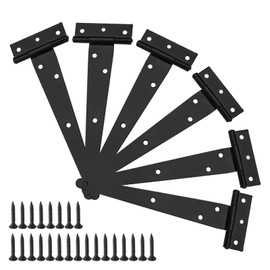 6 Pcs 10" T Strap T Hinge Set Heavy Duty Gate Shed Door Barn Door Forged Material Rust Proof Black with Screw Fixings