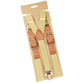 Mendence Suspenders, Women's, Men's, Button-type, Unisex, Thin, Y-Shaped, Leather, Solid, Beige, Present, Gift, Birthday, Wedding, beige