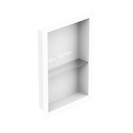 EZ NICHES New Ready for Tile Recessed Bathroom Shower Shampoo Shelf Niche (Glass Divider for 14" Width)