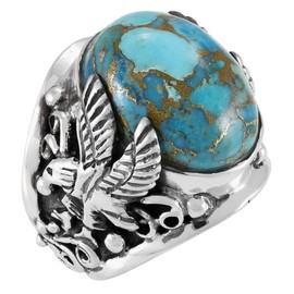 Men's Eagle Turquoise Ring Sterling Silver 925 for Men Genuine Gemstones Size 9 to 13 (Matrix Turquoise) (9)