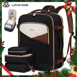 LOVEVOOK Christmas Carry On Travel Bagpack for Man and Women, Waterproof Backpack for Travel with 3 Packing Cubes, Color-Blocked Bag with Laptop Compartment, Perfect Airplane Travel Essentials and Gift for Christmas, TSA Approved Carry On Size - Color: K