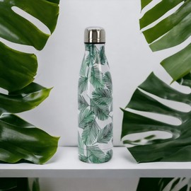 Stainless Steel Vacuum Flask - Vacuum Insulated Water Bottle for Cold and Hot Drinks - 500 ml - Keeps Cold for up to 12 Hours and Hot for 6 Hours (Palm Leaves)