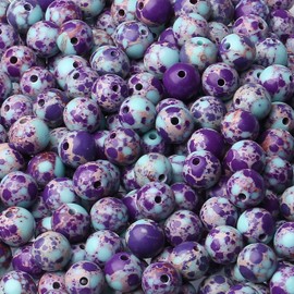 LAIDANLA Sea Sediment Imperial Jasper 8mm Natural Stone Beads Round Loose Gemstone Stone Beads for DIY Bracelet Necklace Earrings Jewelry Making Polishing Stone Beading Crystal 96PCS 2 Strand 32"