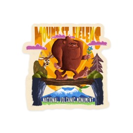 Die Cut Sticker Mt. Saint Helens, Washington, Bigfoot, Mid-Century Inspired, Vinyl Sticker 1 to 3 inches (Waterproof Decal for Cars, Water Bottles, Laptops, Coolers), Small