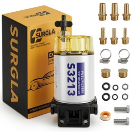 S3213 Fuel Water Separator Filter with Clear Bowl: 10 Micron Marine Fuel Filter Compatible with Yamaha/Mercury/Suzuki/Racor. Replaces 35-60494-1, 18-7932-1. Installation Kit Screws, Fittings & Clamps