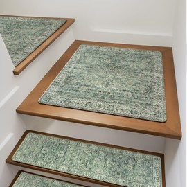 OJIA Stair Treads Non-Slip Matching Mat for Wooden Steps, Square Capet Stair Treads Rubber Backing Stair Runner Anti-Slip Stair Landing Mat 31x31 Inch Stair Rugs