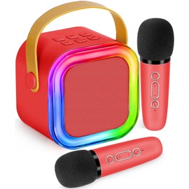Karaoke Machine for Kids Adults,Mini Wireless Karaoke Microphone Portable Bluetooth Speaker Player with Sponge Covers Gifts Toys for Girls 3, 4, 5, 6, 7, 8, 9,10 +Year Old Birthday Home Party (Red)