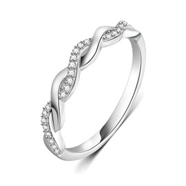 BORUO 925 Sterling Silver Ring, Twisted Infinity Celtic Knot Cubic Zirconia CZ Wedding Band Stackable Ring Size 11