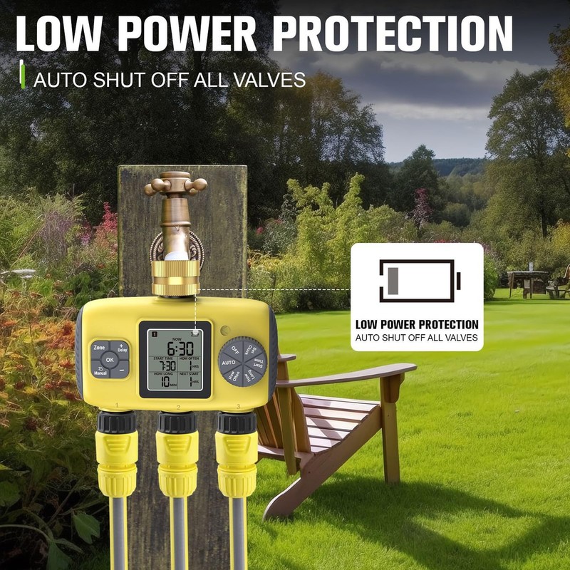 Generic 3 Zone Sprinkler Timer, 3 Outlets Programmable Water Hose