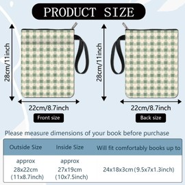 craspire Heart Book Covers Green Checked Book Cover Book Protector for Paperbacks Washable Book Cover Made of Fabric with Zip and Additional Case Pocket for Book Lovers Gifts