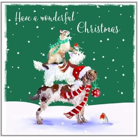 Charity Christmas Cards Box of 20 - Marie Curie, Parkinsons, NSPCC, Oxfam, Stroke Association and British Heart Foundation - Cat, Dogs and Robins in Scarves - Artistic Festive Design - Eco-Friendly