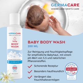 GERMACARE Baby Wash Lotion 200 ml - Gentle Cleansing of Delicate Baby Skin | Organic Edelweiss Extract from the Alps | Mild Surfactants & Natural Ingredients for Healthy Baby Skin