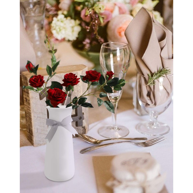 Pudding Cabin 9" H Elegant White Vase Bowknot Design Decorative