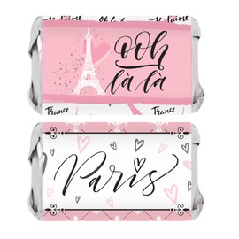 Paris Party Mini Candy Bar Wrappers - 45 Stickeres