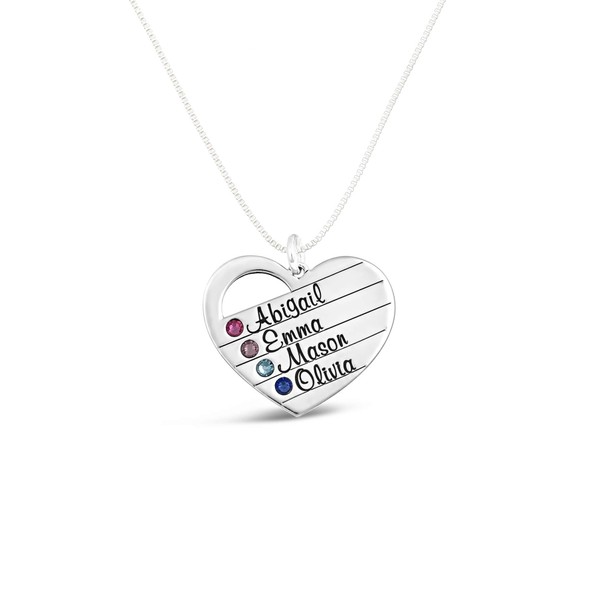 AJ's Collection Personalized Sterling Silver Heart Name Necklace with Crystal
