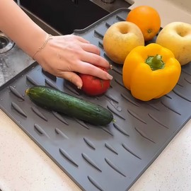 Silicone Dish Drying Mat for Kitchen Countertop - Heat Resistant Sink Drain Mat