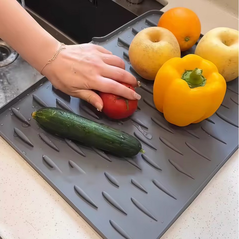Silicone Dish Drying Mat for Kitchen Countertop - Heat Resistant