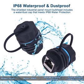 Waterproof CAT6 RJ45 Panel Mount Coupler,IP68 Shielded Industrial Panel Mount Bulkhead Ethernet LAN Pass Through CAT6/CAT5E/CAT5 Connector,Female Feed Thru Coupler RJ45 Waterproof Connector Pack of 2
