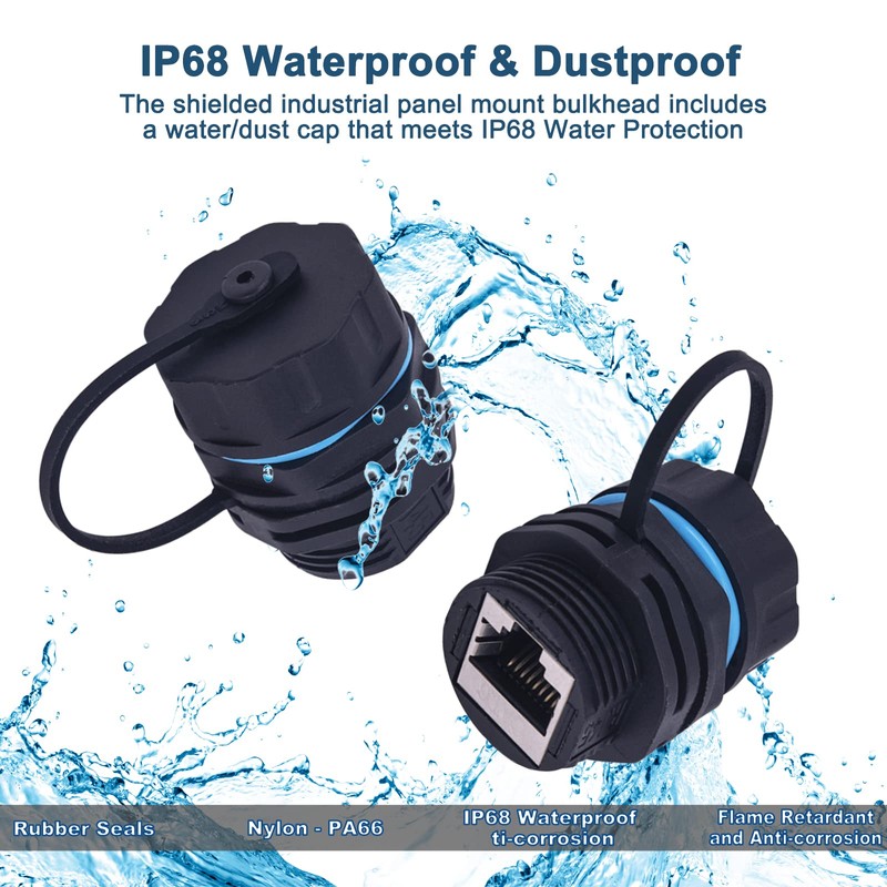 Waterproof CAT6 RJ45 Panel Mount Coupler,IP68 Shielded Industrial Panel Mount