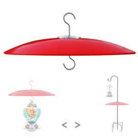13" Glass Rain Guard for Bird Feeder Outdoors - Baffle on Shepherd Pole or S Hook Hanging - Large Weather Guard Protective Dome - Red (Dia. 33CM)