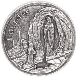 Our Lady of Lourdes and Saint Bernadette Pocket Token | Silver Tone Metal Prayer Coin with Devotional Inscription | 1.25" Faith Reminder | Catholic Gift