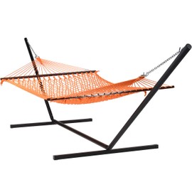Caribbean Hammocks - Rope Hammock and Tri Beam Stand (Orange Hammock and Black Stand)