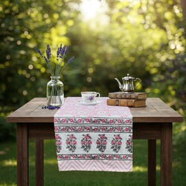 Handblock Print Cotton Canvas Floral Table Runner 72x14 – Handmade Dining Table Décor, Boho Rustic Farmhouse Style_Multicolored (Design-3)