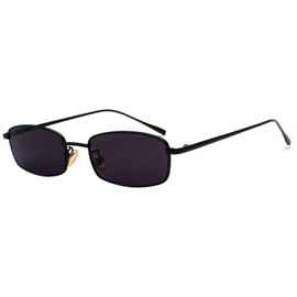 RUNHUIS Retro Classic Small Rectangle Sunglasses Men Women Vintage Slim Rectangular Metal Frame Glasses (Black/Grey)