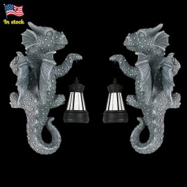 Solar-Powered Resin Dragon Wall Lantern - Hanging Lamp Design,Ideal for Garden Tree Decor & Yard Fantasy-Style Lighting OrnamentColor: As Pic, Size: Right