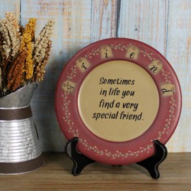 CVHOMEDECO. Primitive Rustic Wood Decorative Plate Round Vintage Display Wooden Friend Plate Home Décor Art, 9-3/4 Inch