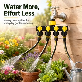 4-Way Garden Hose Splitter for Irrigation – Independent Valve Faucet Connector for Watering, Car Washing & Home Use