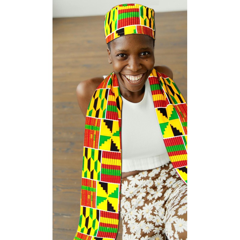 African Kente Pattern Hats Scarf Kufi Hat Ankara Print Cap