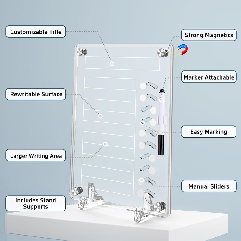 NiHome Acrylic Magnetic to Do List Planning Board with Sliders