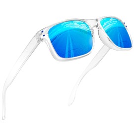 Joopin Sunglasses for Men, Polarized Lightweight Sun Glasses UV Protection Mens and Womens Shades for Driving Fishing Golf 3 Packs (Transparent Blue/Blue/Red)