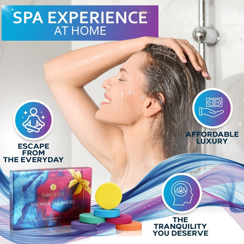 Aromatherapy Shower Steamers Gift Set, Six Fizzies - Uplifting, Relaxing,