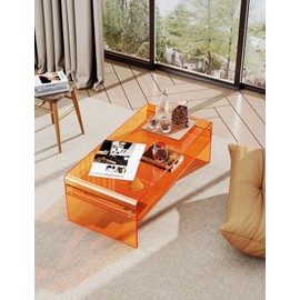 solaround Acrylic Coffee Table for Living Room, 31.5'' x 19.7'' x 15'' (Orange)