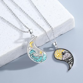 REDSUN Yin Yang Necklace Sterling Silver Sun Moon Chain Elephant Pendant for Couple BFF Chain 2 Pieces Jewellery Gifts for Women Men Couple Daughter, Sterling Silver