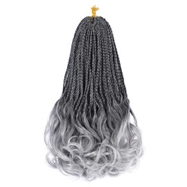 French Curl Crochet Braids 14 Inch 6 Packs Goddess Box Braids Crochet Hair Pre Looped French Curly Braiding Hair Crochet Box Braids With Curly Wavy Ends Synthetic Hair Extensions (#1B/Gray)